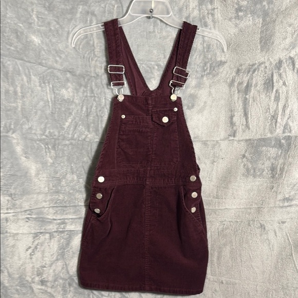 ASOS corduroy overall dress Ribbed Buttoned Mini Dress women’s size 2 burgundy - Picture 1 of 9